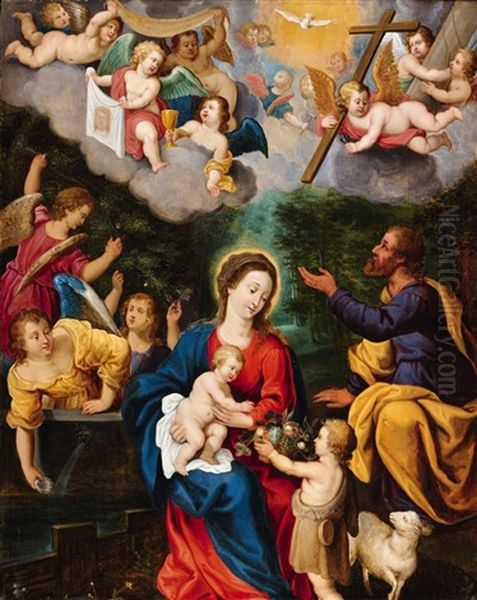 The Holy Family With Saint John And Angels Oil Painting by Peeter Van Avont