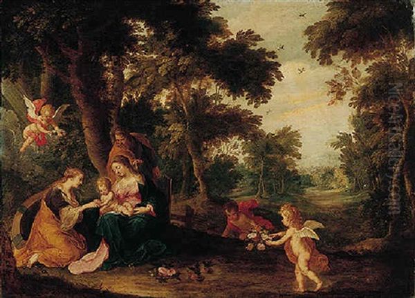 A Landscape With The Mystic Marriage Of Saint Catherine Oil Painting by Peeter Van Avont
