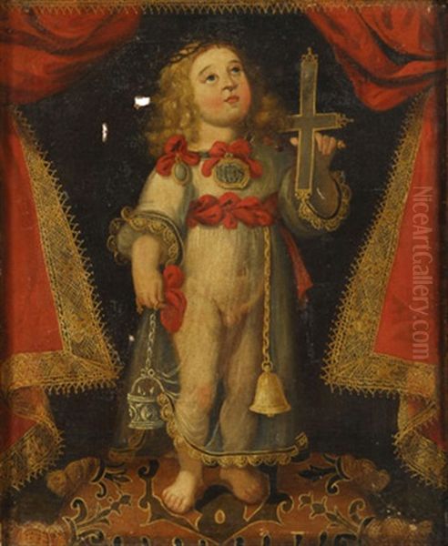 Nino Jesus Con Los Atributos De La Pasion Oil Painting by Josefa De Ayala