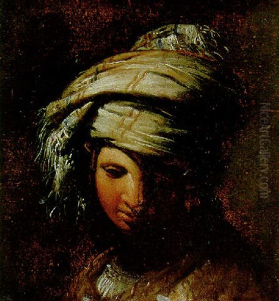 A Young Woman Wearing A Turban Oil Painting by Giovanni Bernardino Azzolini