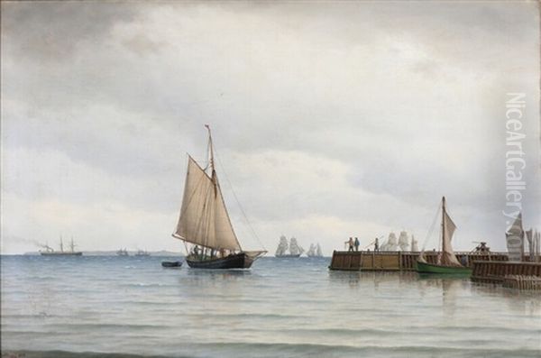 Ships Approaching A Harbour Oil Painting by Carl Emil Baagoe