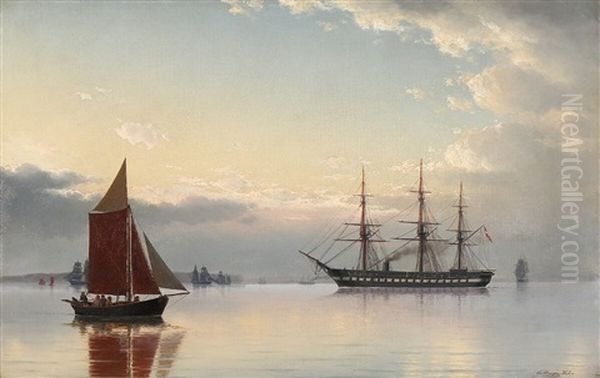 Evening Seascape With The Danish Steam Frigate 