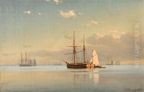 Seascape With Sailing Ships On A Calm Summer Day Oil Painting by Carl Emil Baagoe