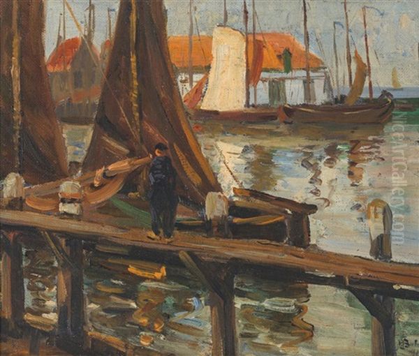 Untitled [fishing Boats, Probably At St.ives] Oil Painting by Herbert Ivan Babbage