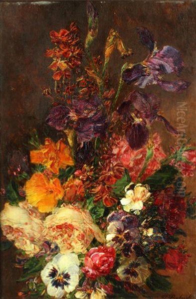 Still Life Of Flowers In A Vase; And Companion (pair) Oil Painting by William (P.) Babcock
