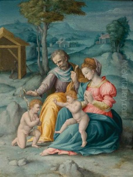 The Holy Family With The Infant Saint John The Baptist Oil Painting by Francesco Ubertini Bacchiacca II