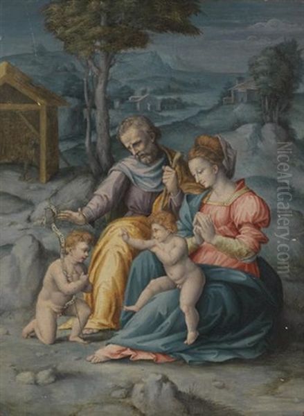 Sainte Famille Avec Saint Jean Baptiste Oil Painting by Francesco Ubertini Bacchiacca II