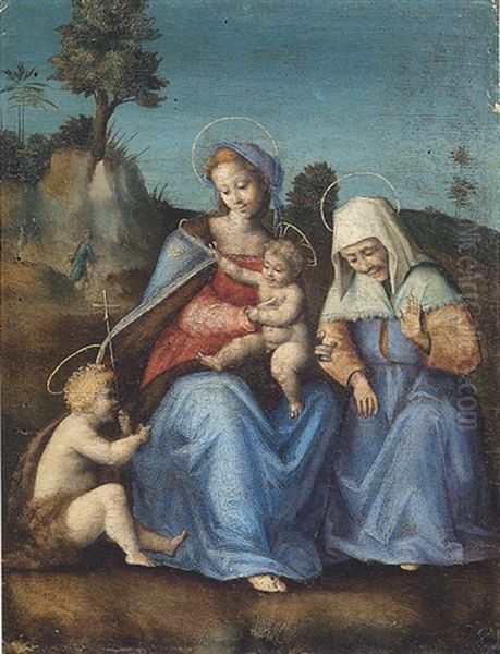 La Madonna Col Bambino, Santa Elisabetta E San Giovannino Oil Painting by Francesco Ubertini Bacchiacca II