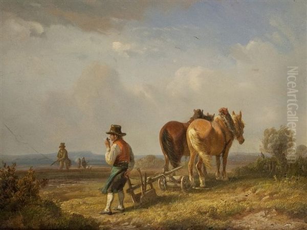 Bauer Bei Der Rast Jager Beobachtend Oil Painting by Alois Bach