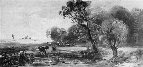 Kuhe Am Moorsee Oil Painting by Alois Bach