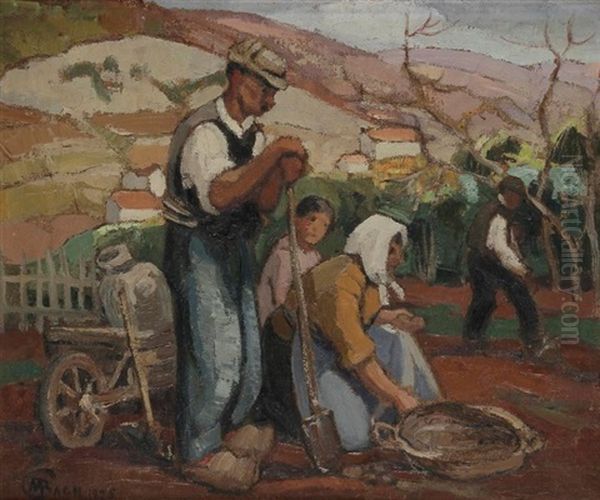 La Recolte Des Pommes De Terre Oil Painting by Marcel Bach
