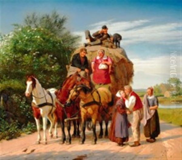 A Hauler On His Way To The Capital Is Picking Up A Passenger Oil Painting by Otto Bache