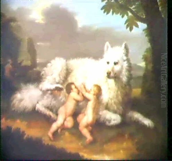 Le Berger Faustulus Decouvrant Romulus Et Remus Allaites    Par La Louve Oil Painting by Jean-Jacques Bachelier