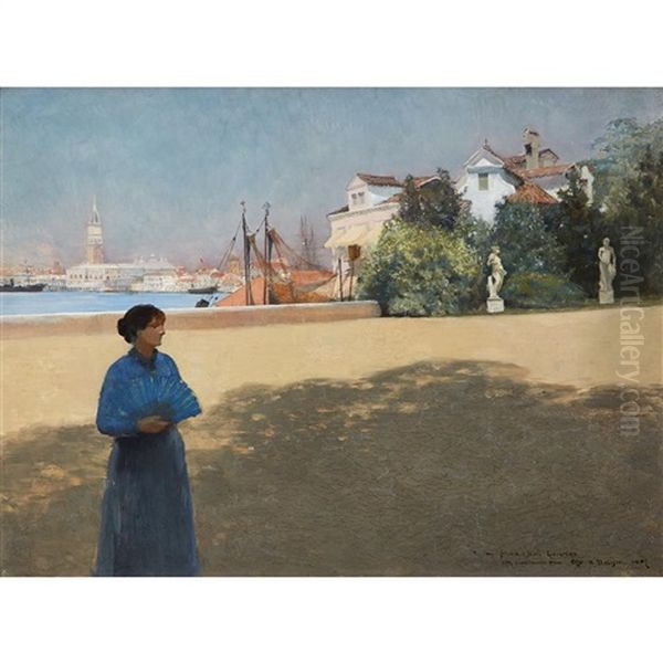 Along The Grand Canal Oil Painting by Otto (Henry) Bacher