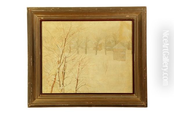 Winter Landscape Oil Painting by Otto (Henry) Bacher