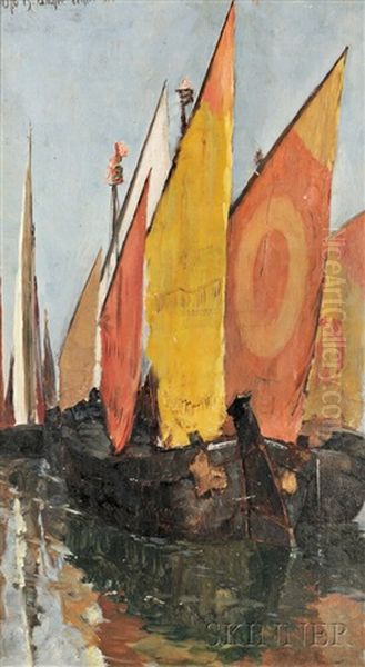 Venetian Sailboats Oil Painting by Otto (Henry) Bacher