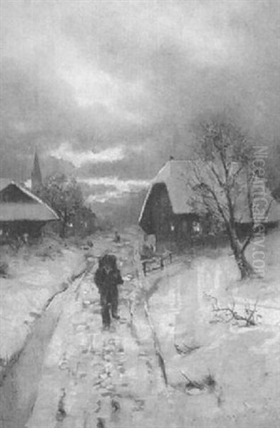Dorf Im Winter Oil Painting by Hans Bachmann