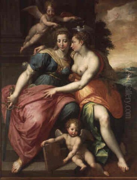 La Justice Et La Paix S'embrassant Oil Painting by Jacob De Backer