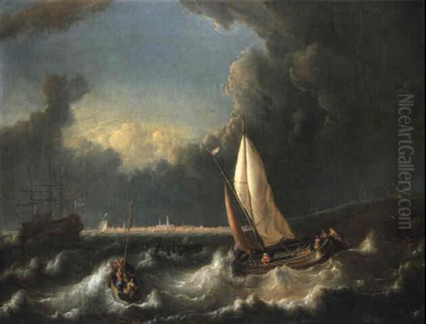Storm Off Hoorn With A Wijdschip Going About With Other Vessels Beyond Oil Painting by Ludolf Backhuysen the Elder