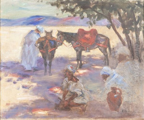 Bedouins With Donkeys Oil Painting by Hugo Backmansson