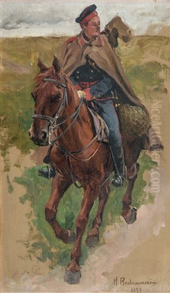 A Soldier Oil Painting by Hugo Backmansson