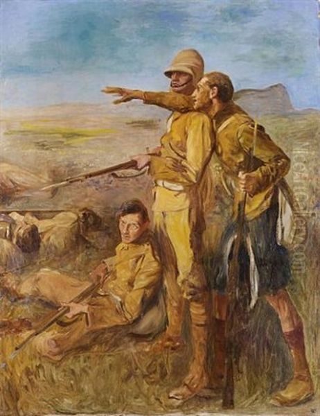 A Scots Fusilier And Other Soldiers During A Boer War Action (spionkop) Oil Painting by John Henry Frederick Bacon
