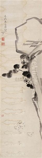 Bird And Flowers Oil Painting by Bada Shanren