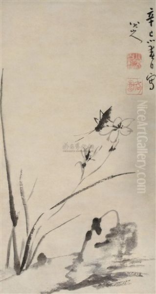 Grasshoppers And Orchids Oil Painting by Bada Shanren
