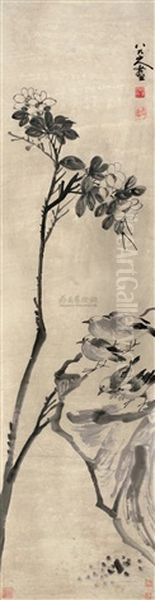 Flower And Bird Oil Painting by Bada Shanren