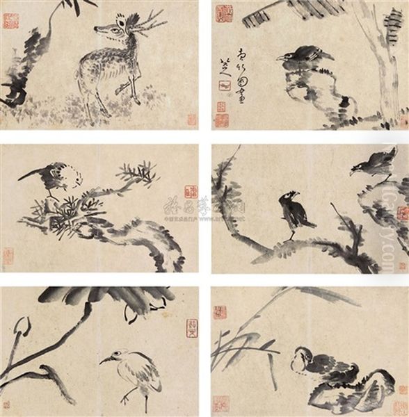 Flower And Bird (8 Works) Oil Painting by Bada Shanren