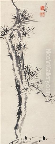Pine Tree And Bamboo Oil Painting by Bada Shanren