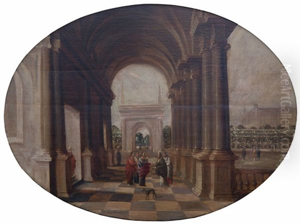 A Palace Interior With Christ And The Pharisees Discussing The Tribute To Caesar Oil Painting by Hans Jurriaensz van Baden