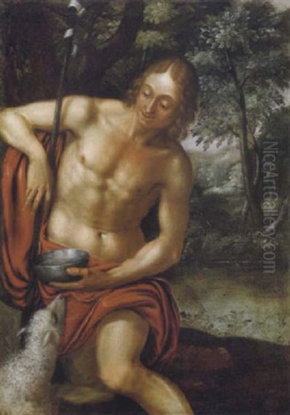 Johannes Der Taufer In Einer Waldlandschaft Oil Painting by Frans Badens