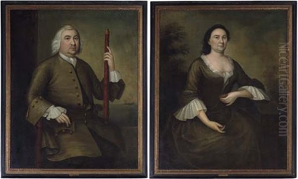 Portrait Of Mr. Andrew Sigourney (+ Portrait Of Mrs. Andrew Sigourney; Pair) Oil Painting by Joseph Badger