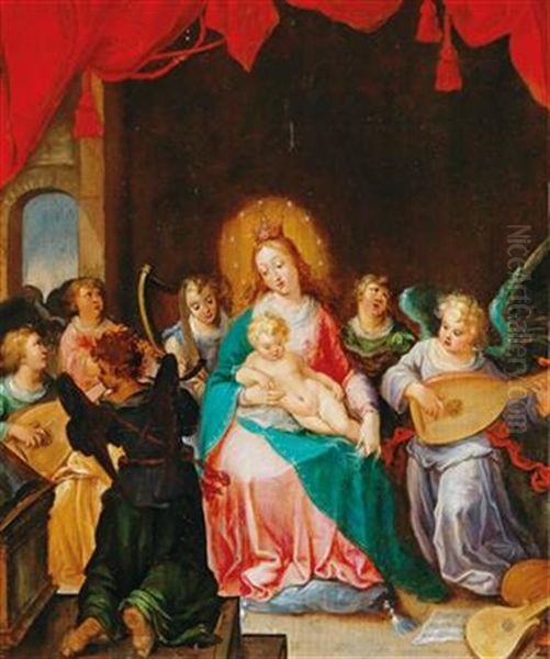 The Virgin And Child With Angels Making Music Oil Painting by Cornelis de Baellieur