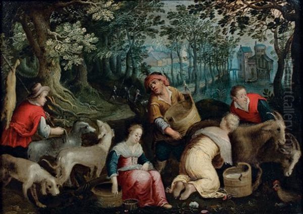 Le Printemps (after Jacopo Bassano) Oil Painting by Cornelis de Baellieur