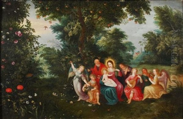 La Sainte Famille Entouree D'anges Musiciens Oil Painting by Cornelis de Baellieur