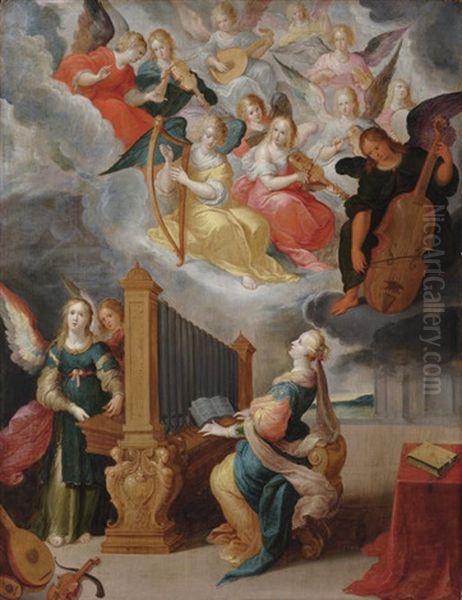 Saint Cecilia (collab. W/ Frans Francken Iii) Oil Painting by Cornelis de Baellieur