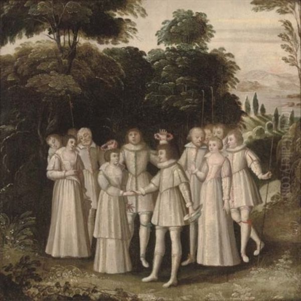 A Wooded Landscape With A Marriage Ceremony Oil Painting by Cornelis de Baellieur