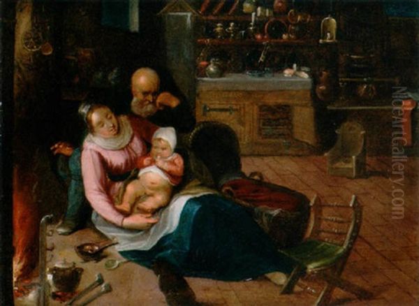 The Holy Family In A Kitchen Interior Oil Painting by Cornelis de Baellieur