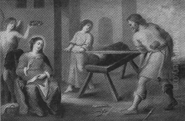 La Sainte Famille Dans L'atelier Du Charpentier Oil Painting by Cornelis de Baellieur