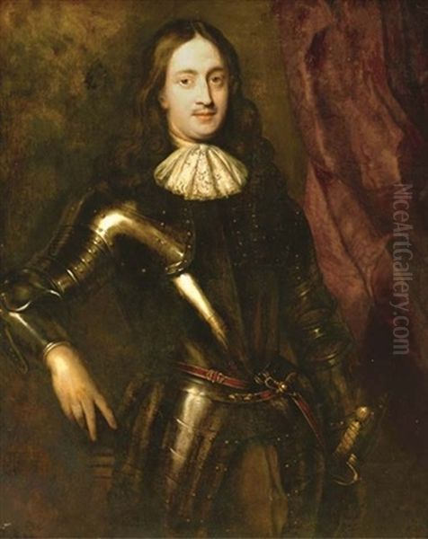 Portrait Of A Gentleman Standing In Armor Oil Painting by Jan de Baen