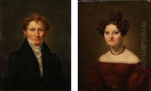 A Pair Of Portraits Of Ludvig Carsten Hauch And Wife Oil Painting by Emilius Ditlev Baerentzen