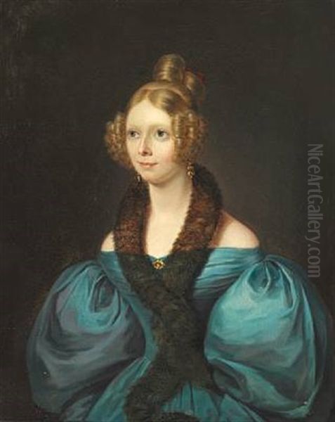 Portrait Of Baroness Mimi Lovenskiold. Presumably Marie Caroline Vilhelmine Lovenskiold (1821-1862) Oil Painting by Emilius Ditlev Baerentzen