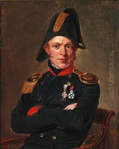 Portrait Of Naval Officer Soren Ludvig Tuxen (1790-1856) Oil Painting by Emilius Ditlev Baerentzen