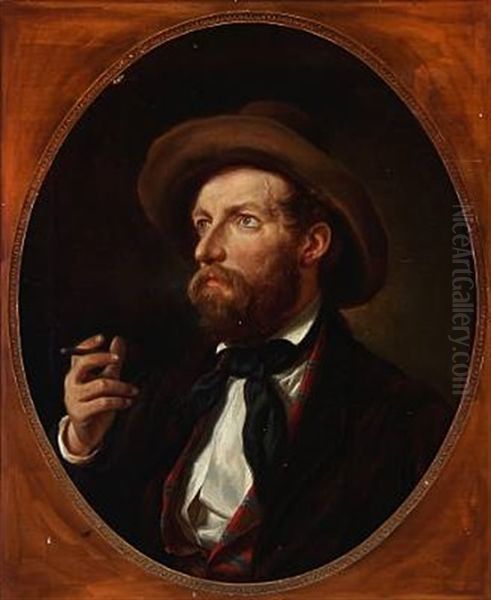 Portrait Of The Danish Painter Anders Lunde Oil Painting by Emilius Ditlev Baerentzen