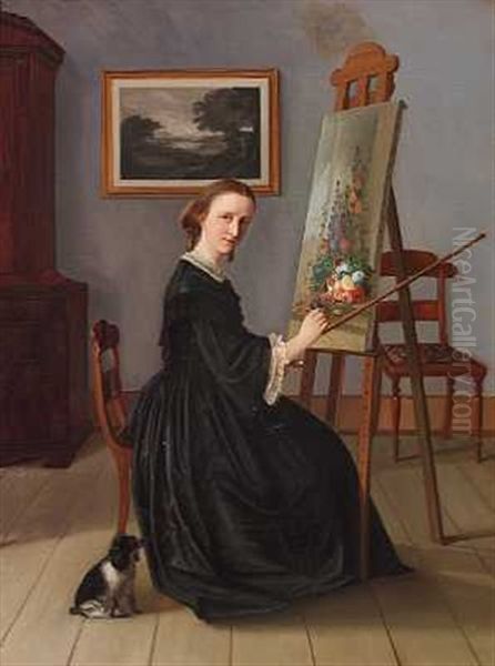 Portraet Af En Kvindelig Blomstermaler (hanne Hellesen?) Oil Painting by Emilius Ditlev Baerentzen