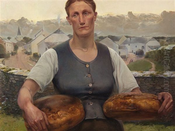 Peasant Carrying Two Loafs Of Bread Oil Painting by Firmin Baes