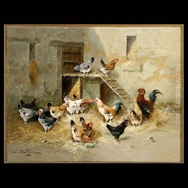 A Day In The Coop Oil Painting by Jules Bahieu