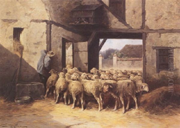 Heimkehr Der Schafherde Oil Painting by Jules Bahieu